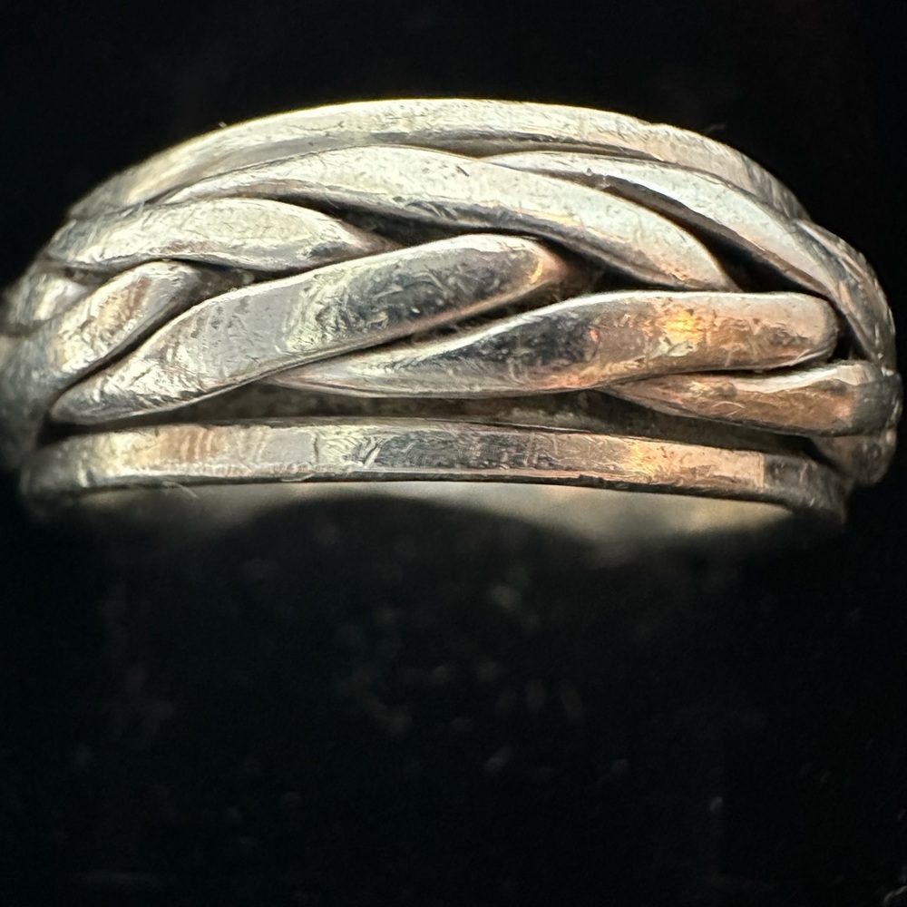 Vintage Men’s Sterling Silver Spinner Band Ring with Braid Detail